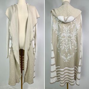 Biya Bomti Embroidered Long Line Hoodie Duster Cardigan Medium Boho Johnny Was
